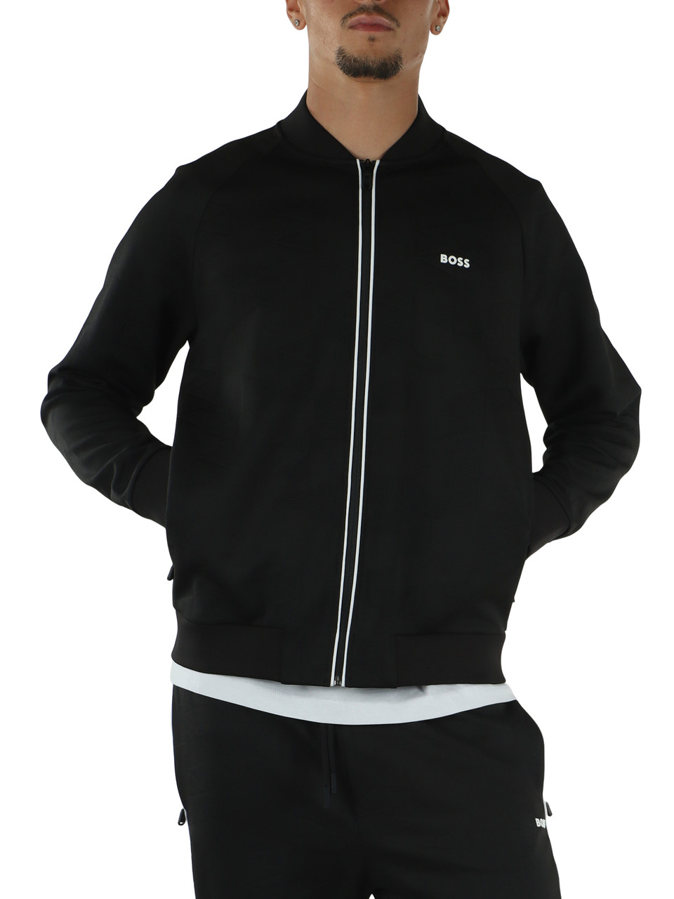 NERO | Felpa con zip in tessuto stretch
