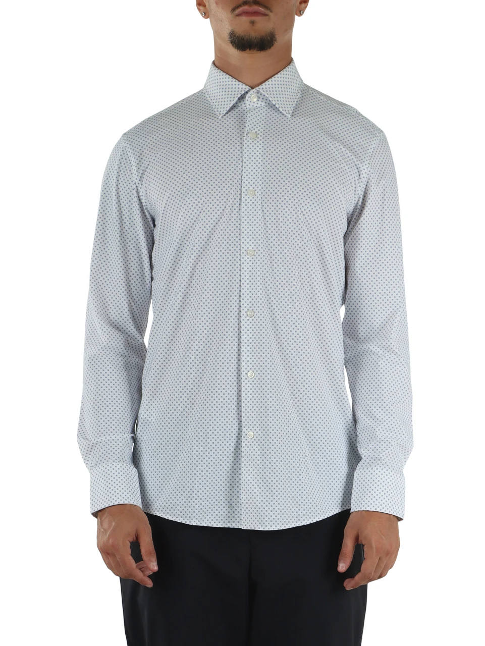 BIANCO/AZZURRO | Camicia slim fit Performance in tessuto stretch