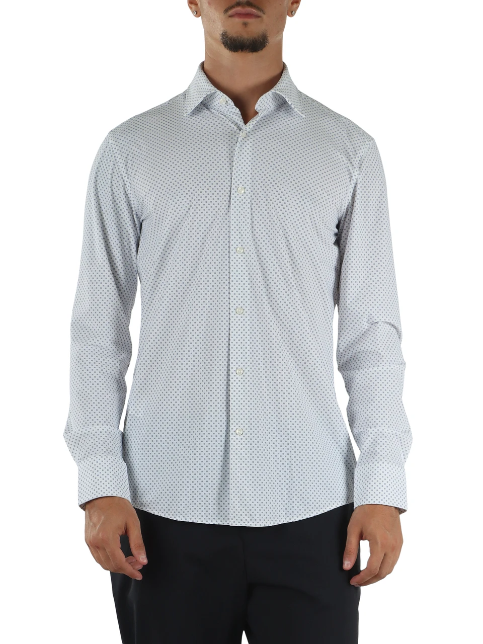 BIANCO/AZZURRO | Camicia slim fit Performance in tessuto stretch