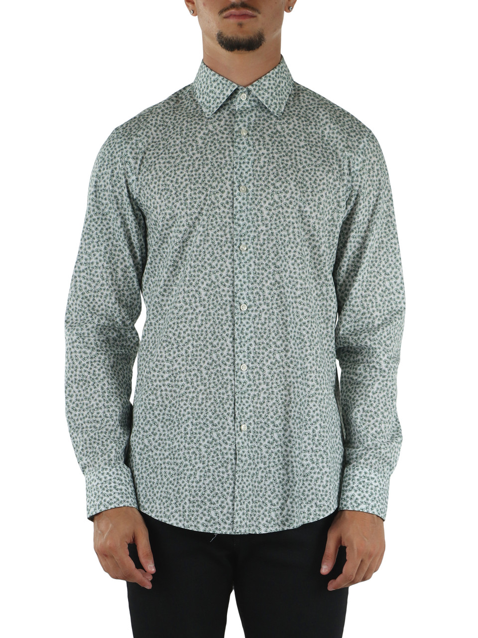 VERDE | Camicia stampata slim fit in cotone stretch