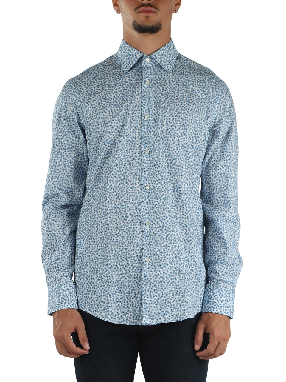 AZZURRO | Camicia stampata slim fit in cotone stretch