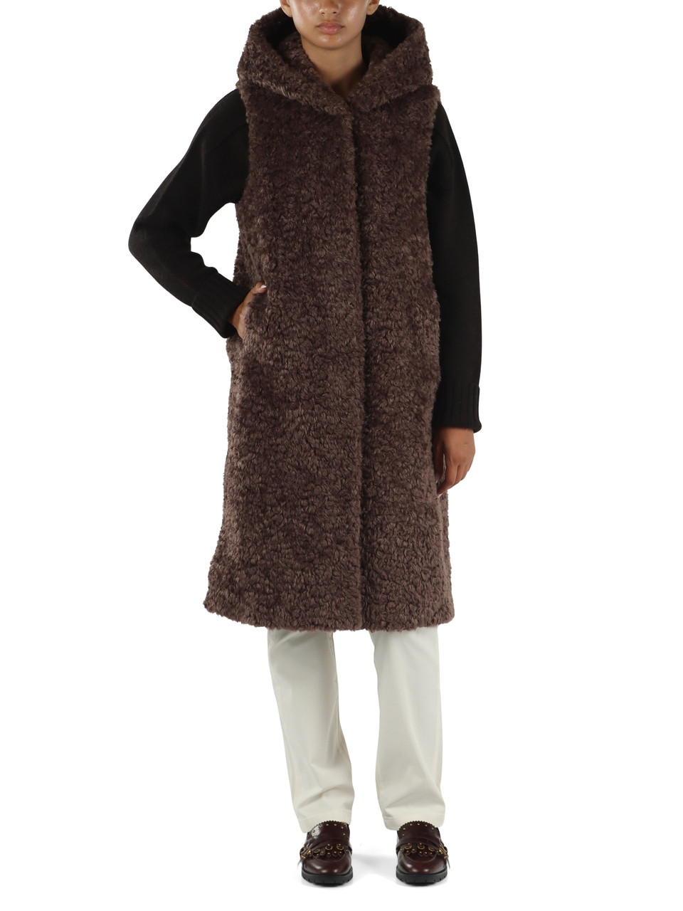 TORTORA | Gilet in ecopelliccia con cappuccio