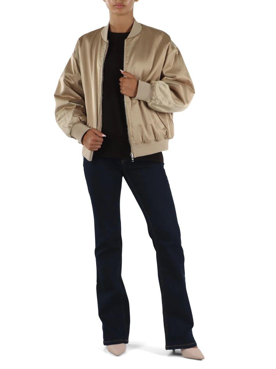 BEIGE | Giacca bomber satinata reversibile