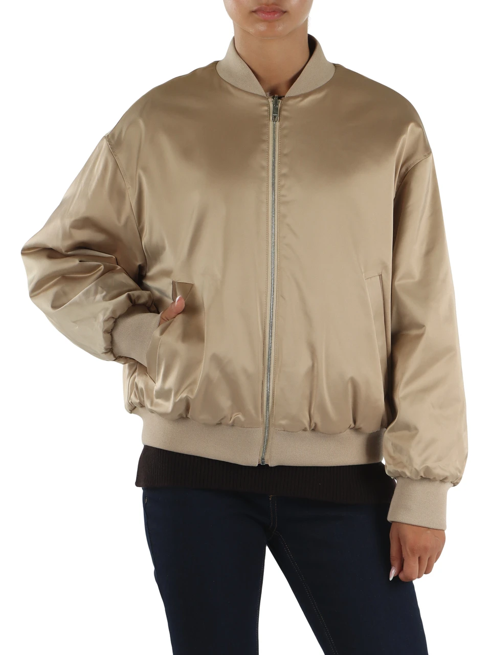 BEIGE | Giacca bomber satinata reversibile