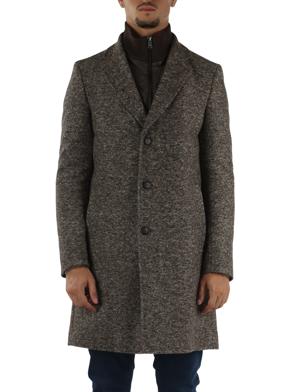 MARRONE | Cappotto slim fit in misto lana vergine e cotone