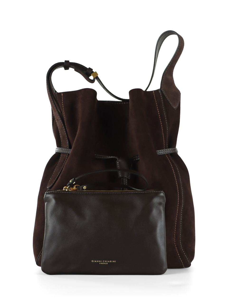 MARRONE | Borsa a spalla in pelle scamosciata SIENNA Large