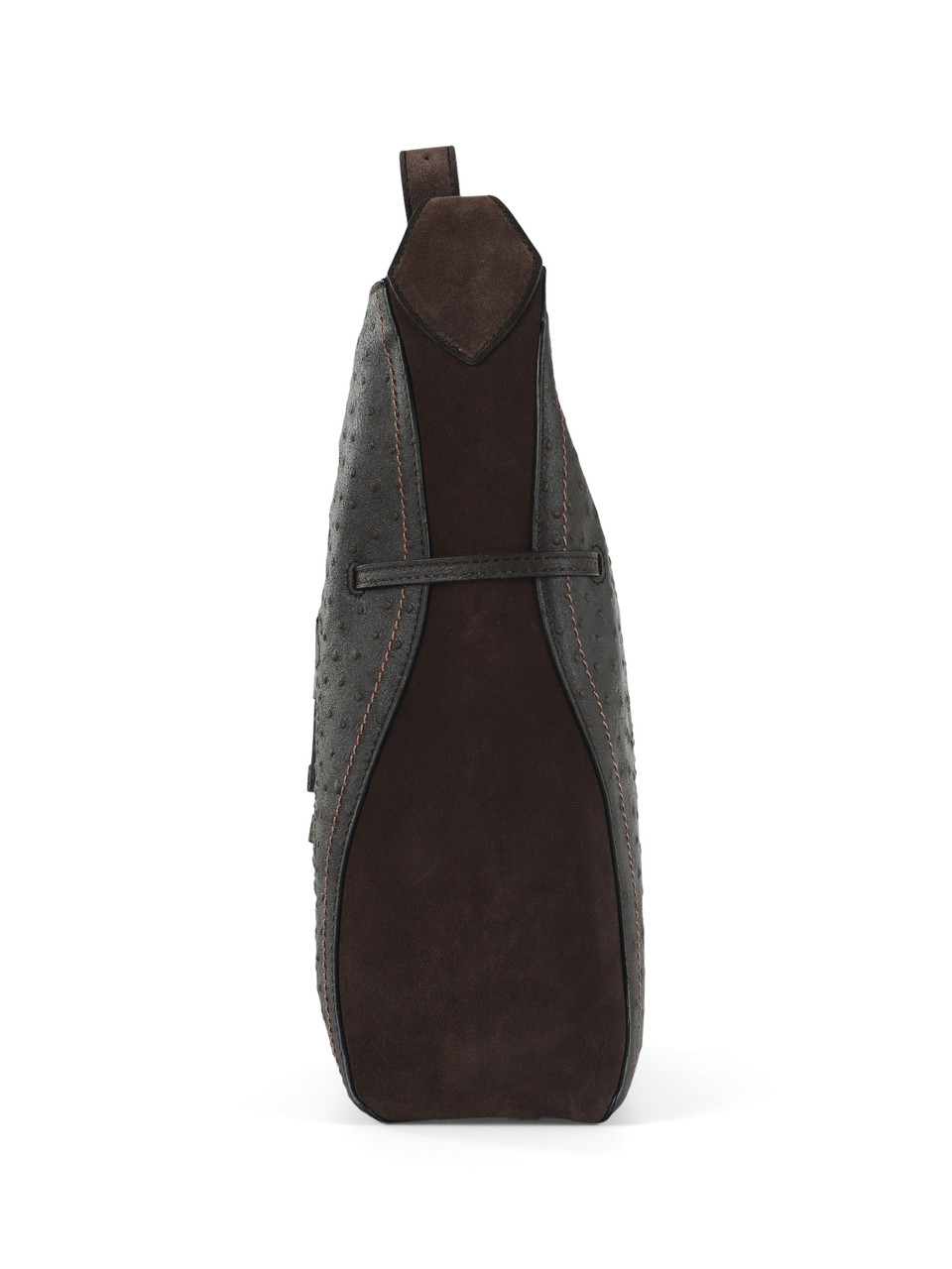 MARRONE | Borsa a spalla in suede e pelle stampa struzzo SIENNA Large