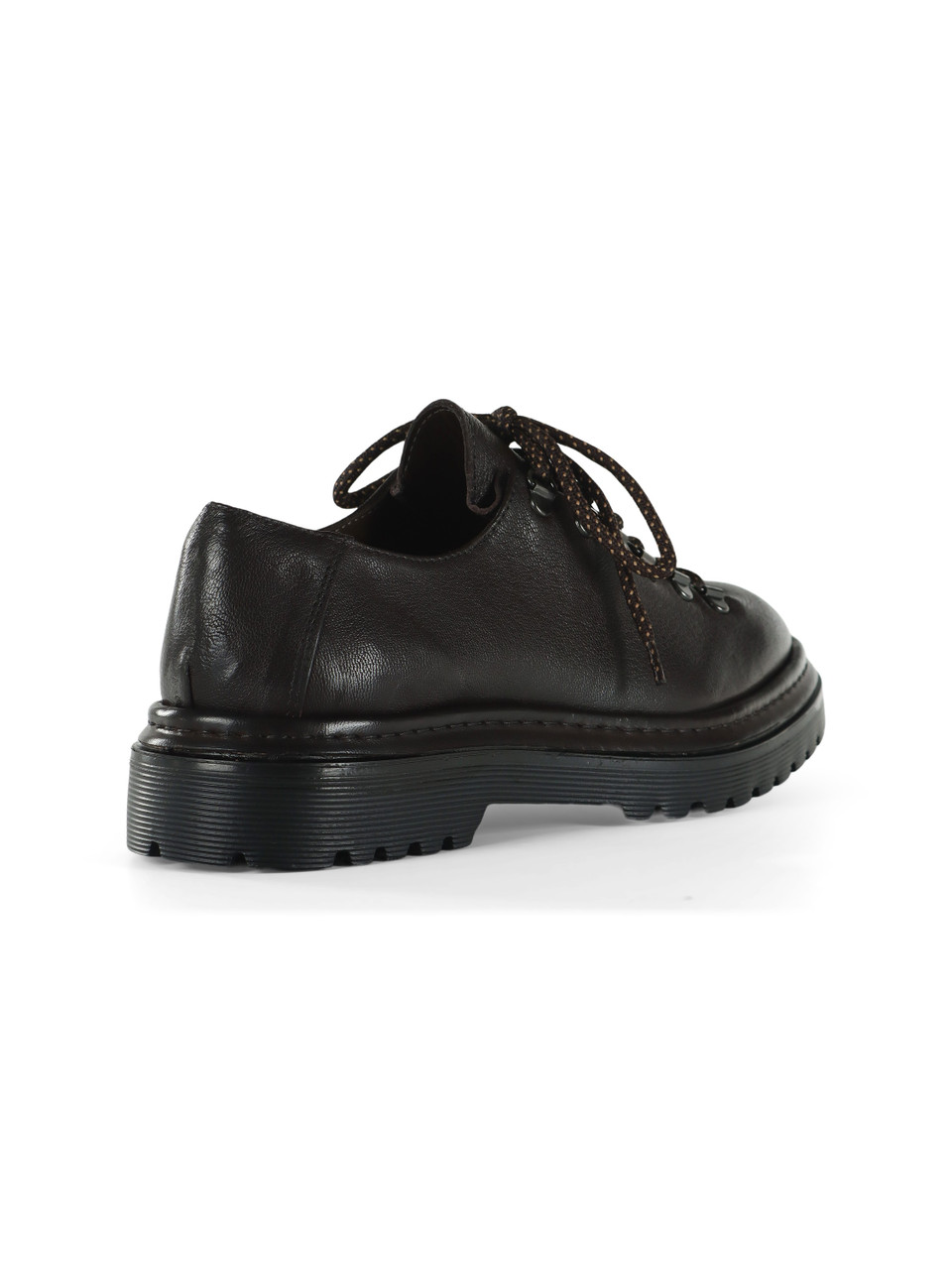MARRONE | Stringata in pelle con allacciatura stile trekking