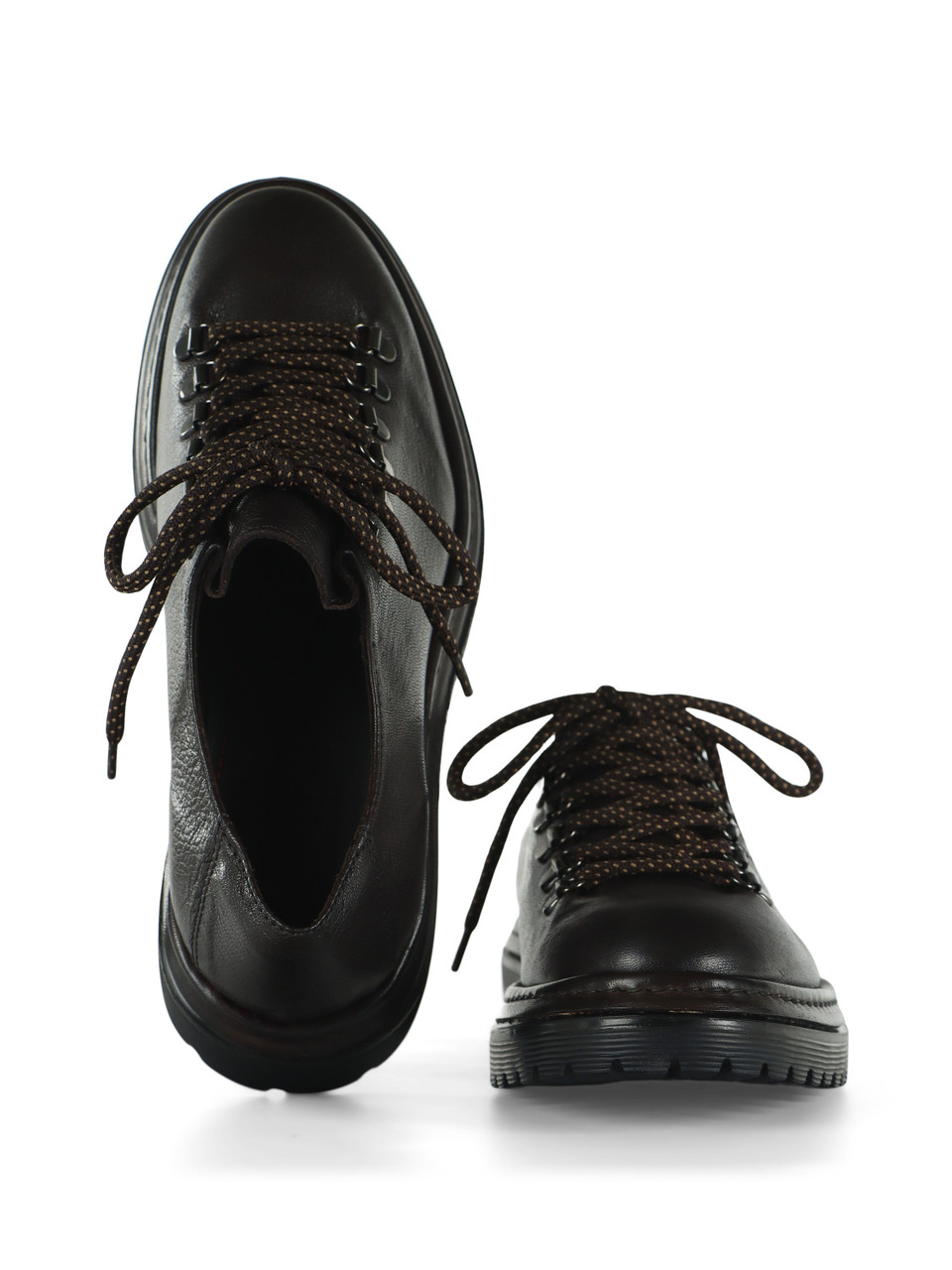 MARRONE | Stringata in pelle con allacciatura stile trekking