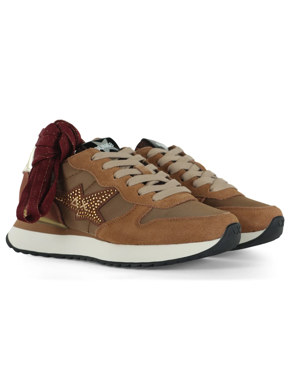 MARRONE CHIARO | Sneakers in pelle e tessuto STARGIRL STRASS LOGO
