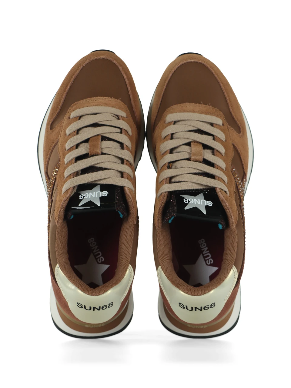 MARRONE CHIARO | Sneakers in pelle e tessuto STARGIRL STRASS LOGO