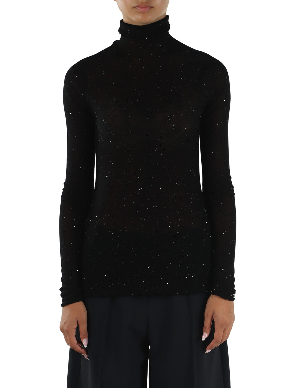 NERO | Maglia in lana ultrafine MOSS con micro paillettes applicate