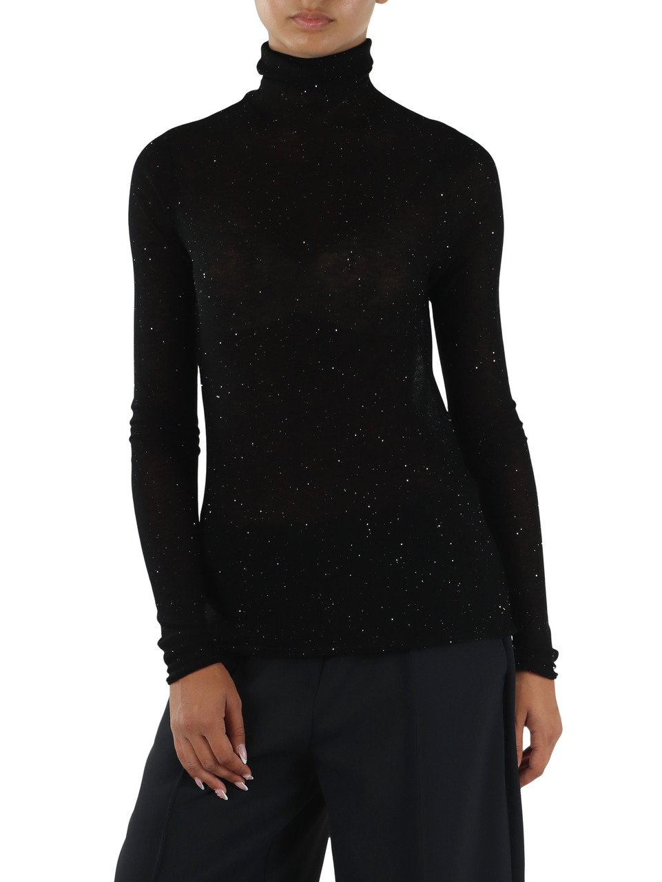 NERO | Maglia in lana ultrafine MOSS con micro paillettes applicate