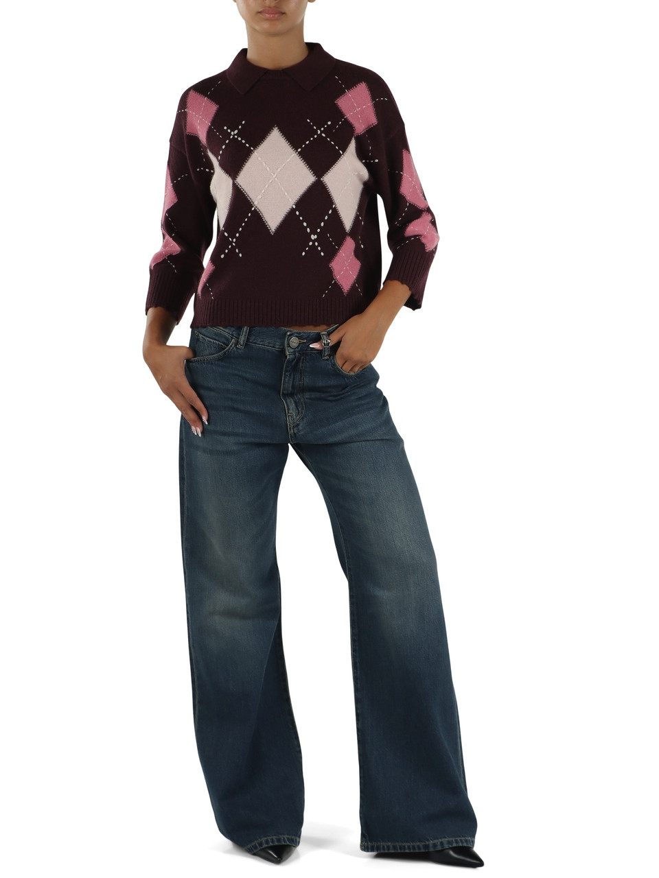 BORDEAUX | Maglia in lana e cashmere CORK con colletto