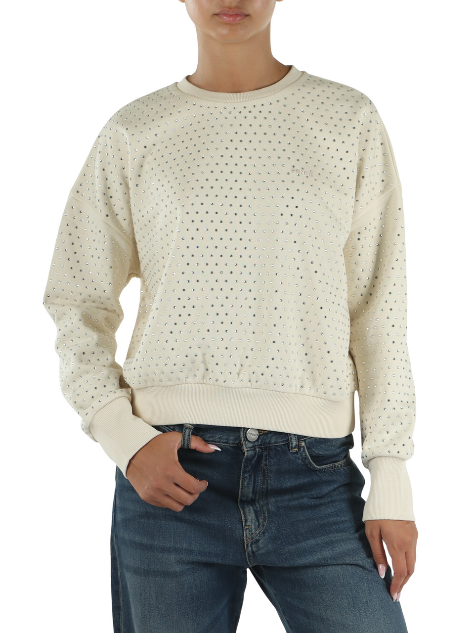 BEIGE | Felpa girocollo con strass MONACI