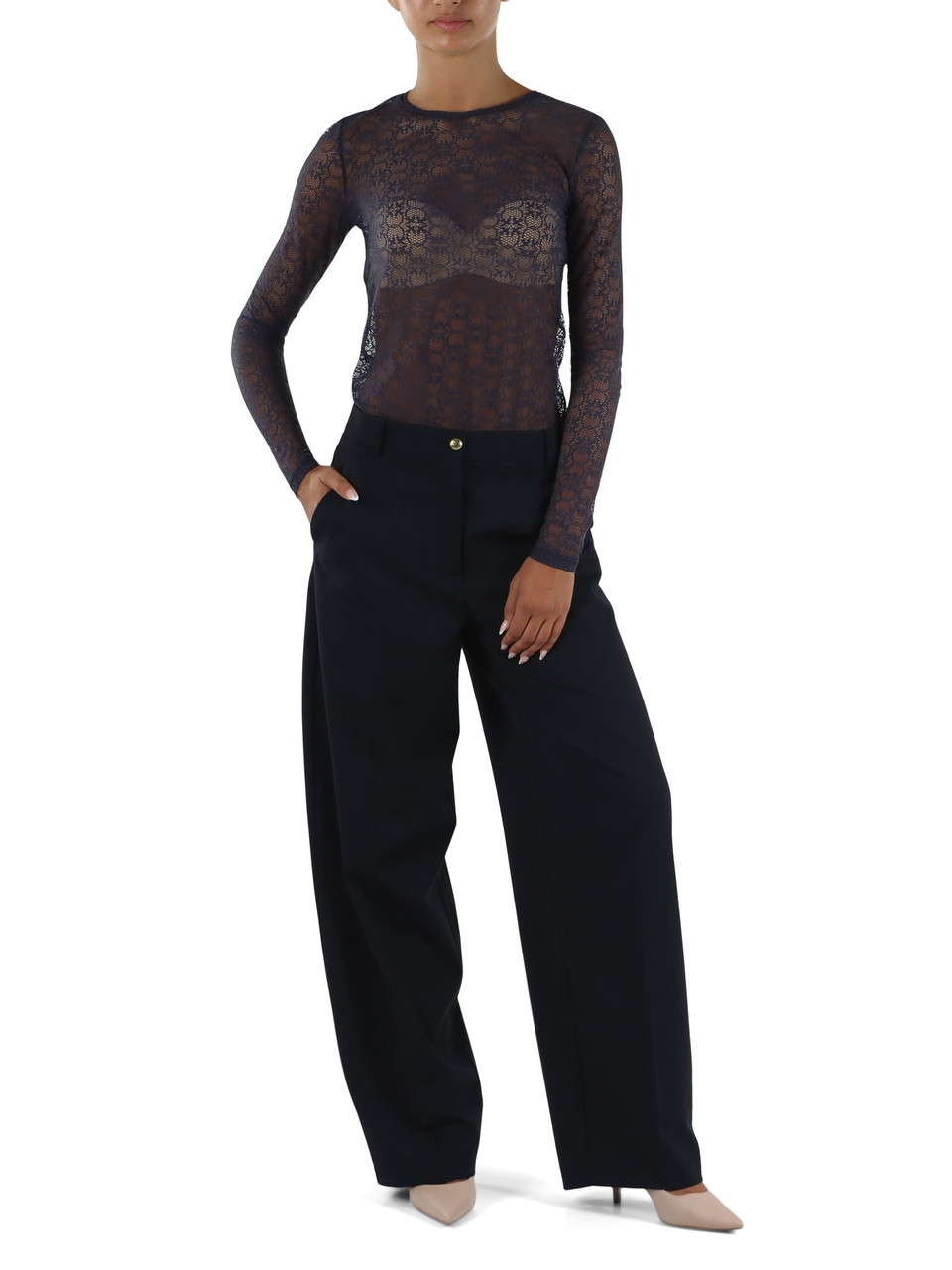 BLU | Top manica lunga in pizzo motivo logo ROVER