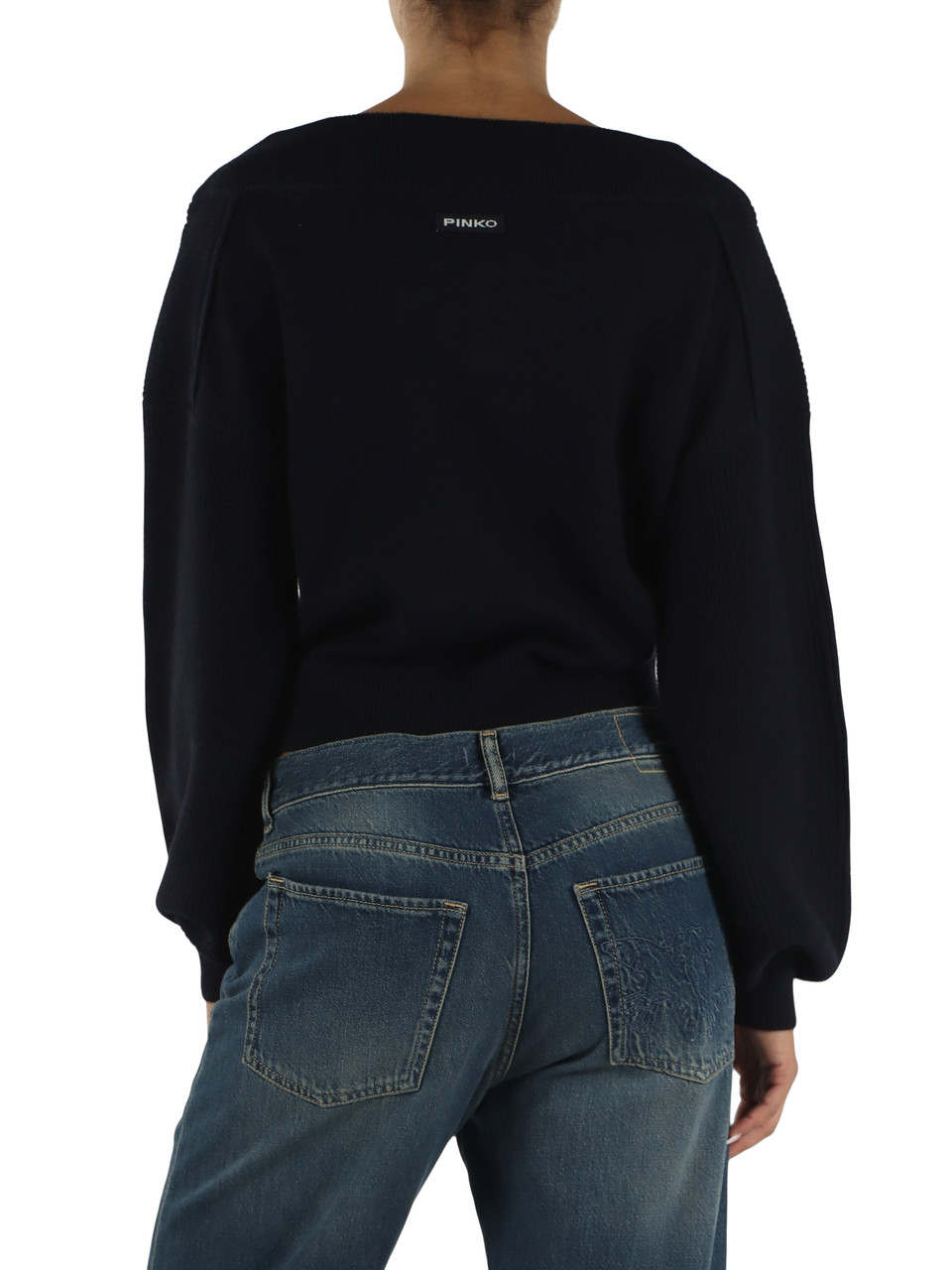 BLU SCURO | Maglia collo a V cropped in lana RINGHIO
