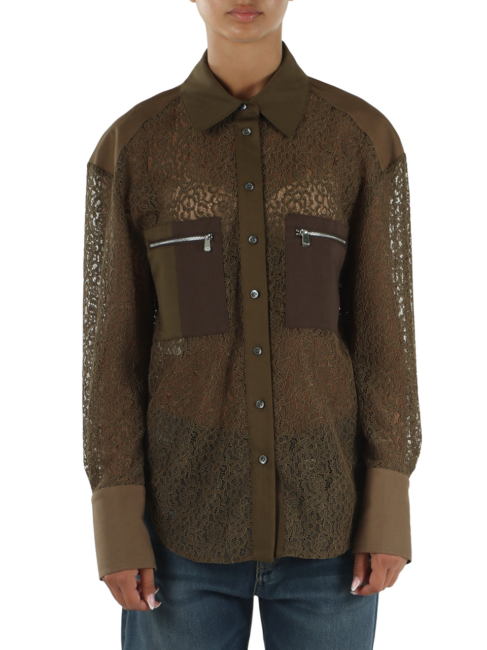 VERDE MILITARE | Camicia in pizzo MAGLIOCCO