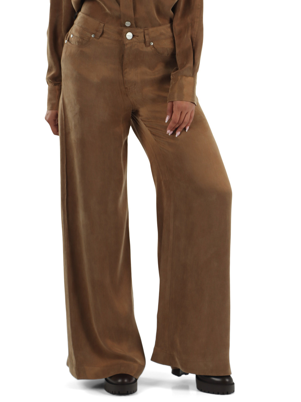 MARRONE CHIARO | Pantalone in cupro e viscosa PORTA