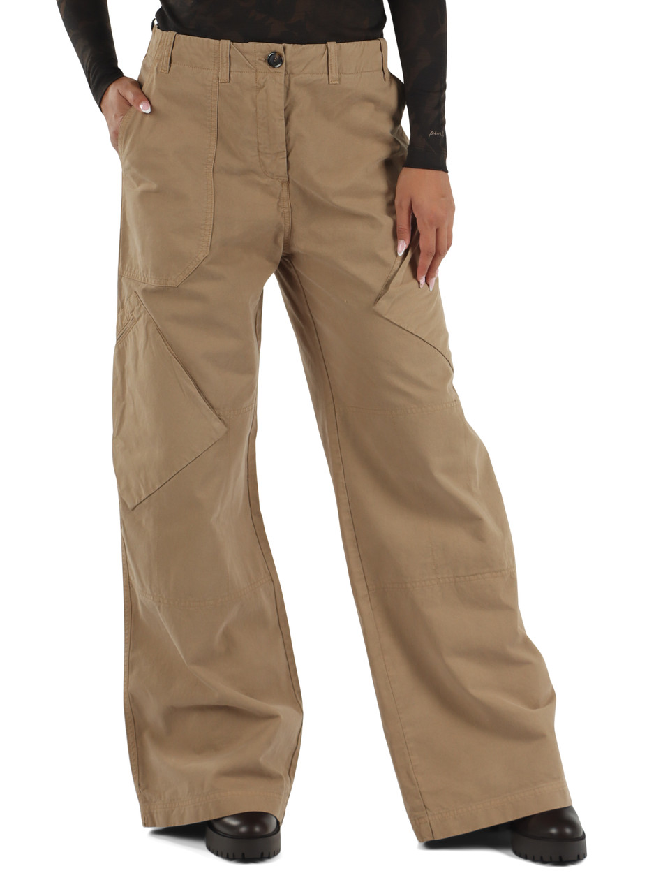 BEIGE | Pantalone gamba larga in gabardina di cotone HAIKU