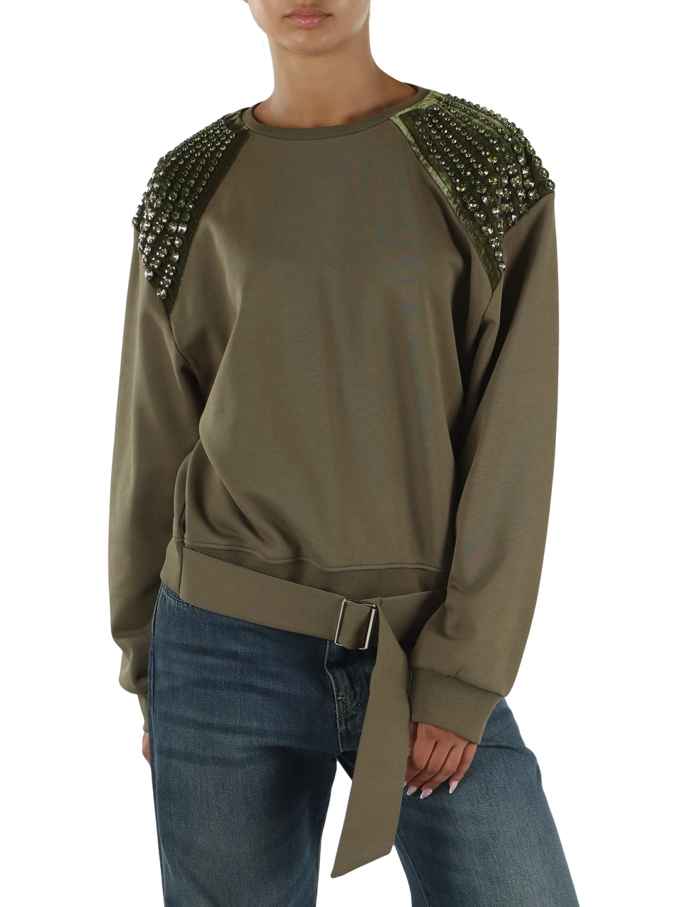 VERDE MILITARE | Felpa OCTAVIA con pietre applicate