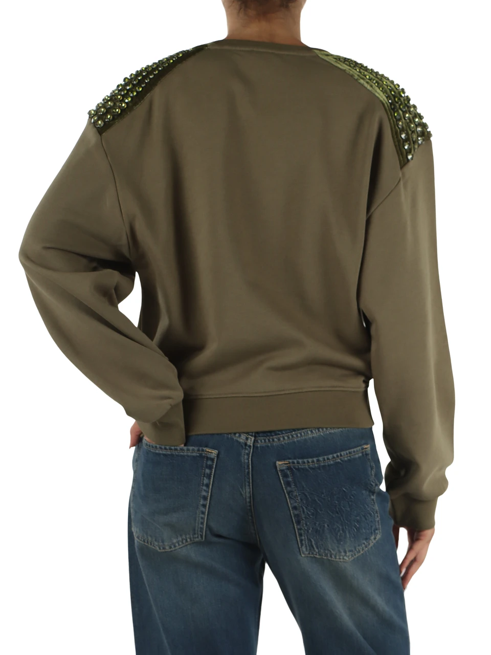 VERDE MILITARE | Felpa OCTAVIA con pietre applicate