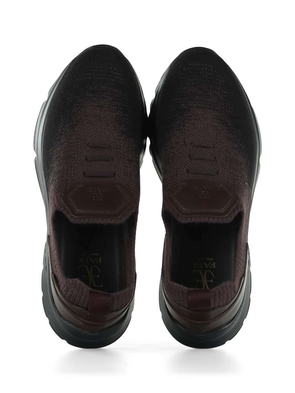 MARRONE | Sneakers slip on in pelle e tessuto