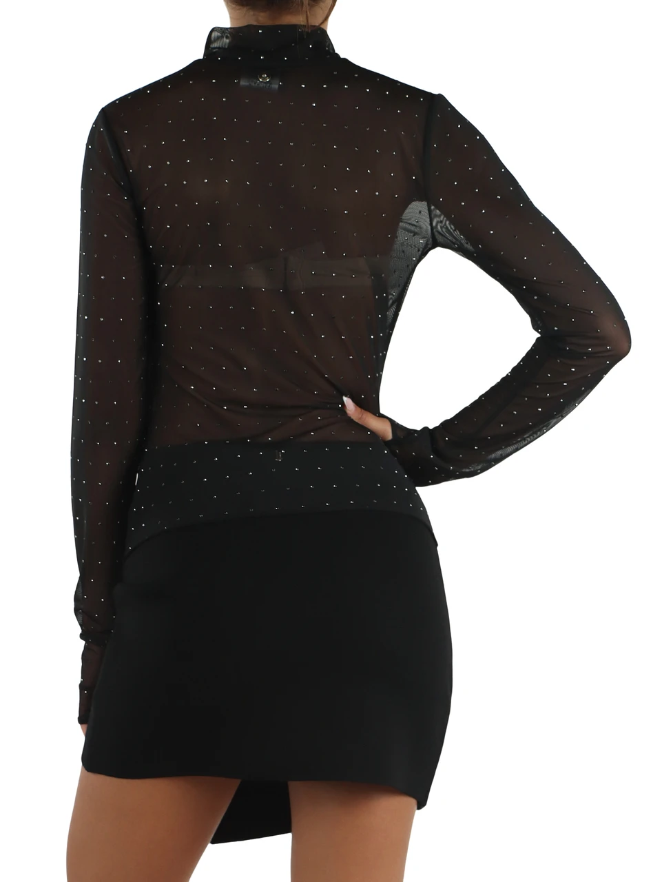 NERO | Top in tulle drappeggiato con strass