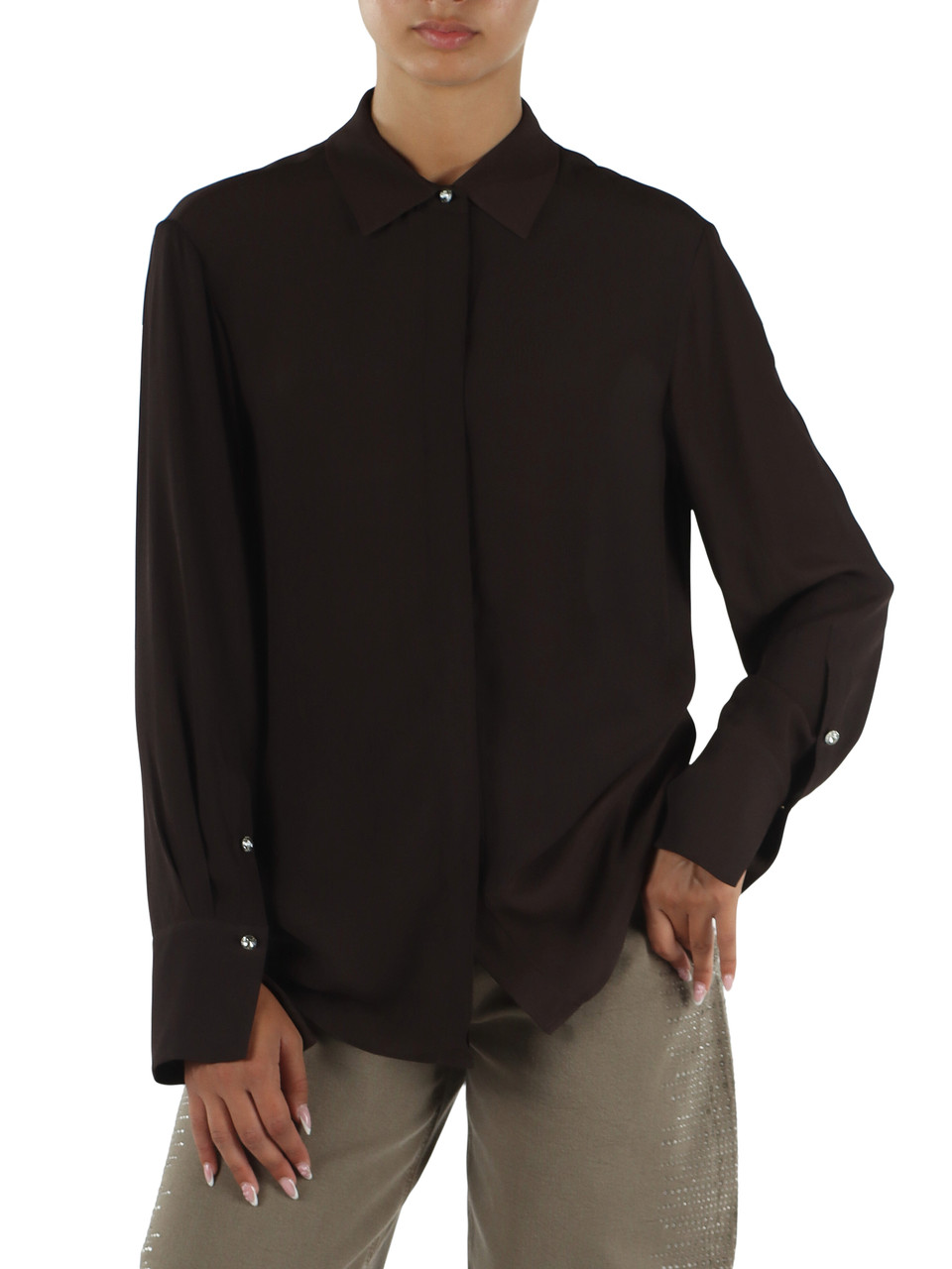 MARRONE | Camicia in crepe di viscosa
