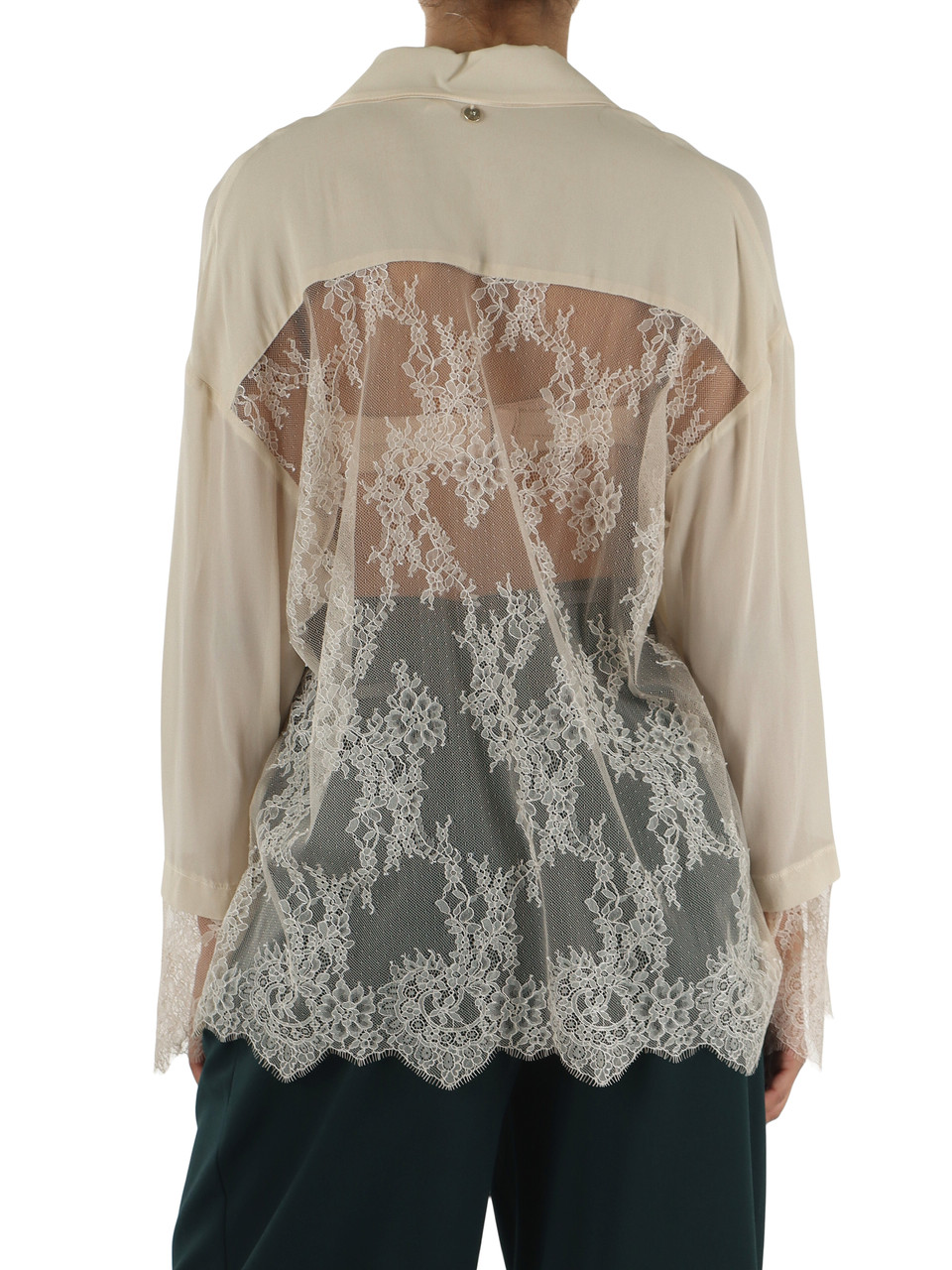 BEIGE | Camicia in georgette di viscosa con inserti in pizzo