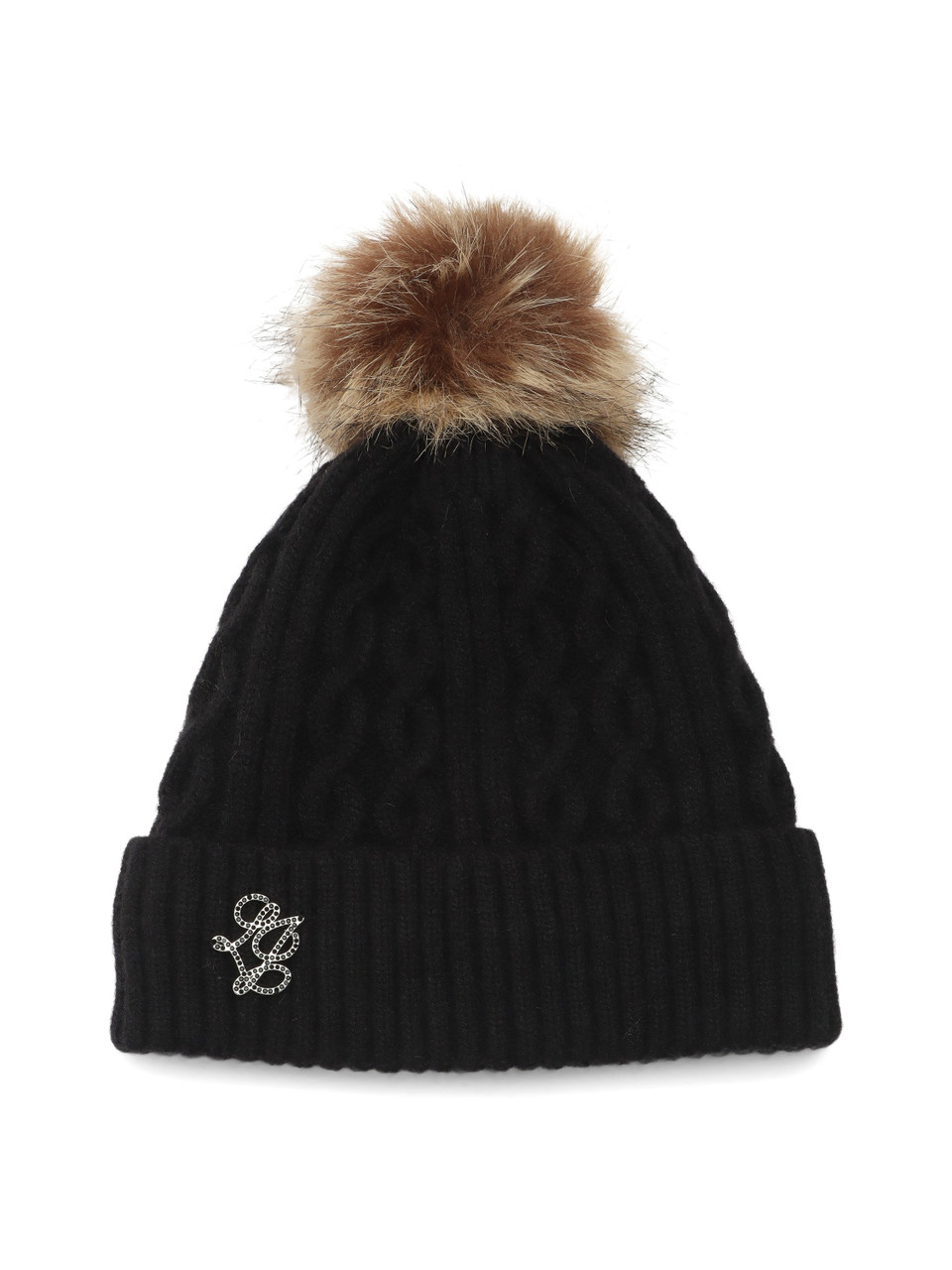 NERO | Cappello con ponpon e lavorazione a trecce
