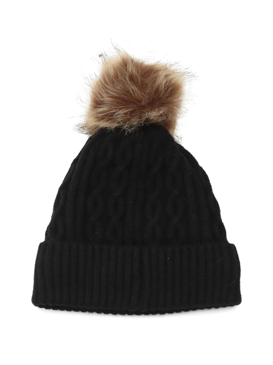 NERO | Cappello con pon pon e lavorazione a trecce