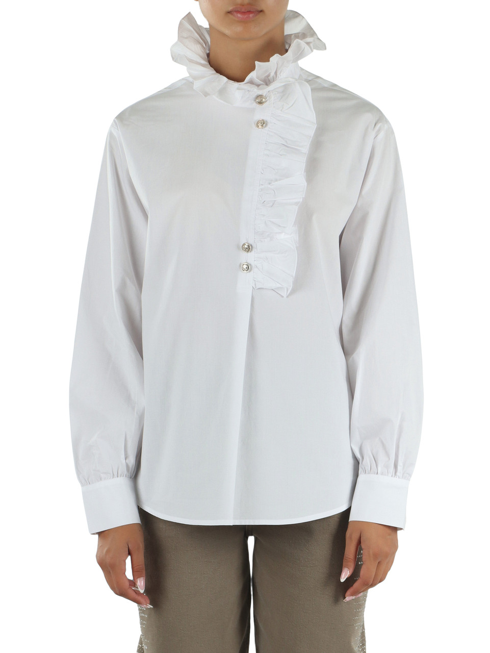 BIANCO | Blusa in cotone con rouches