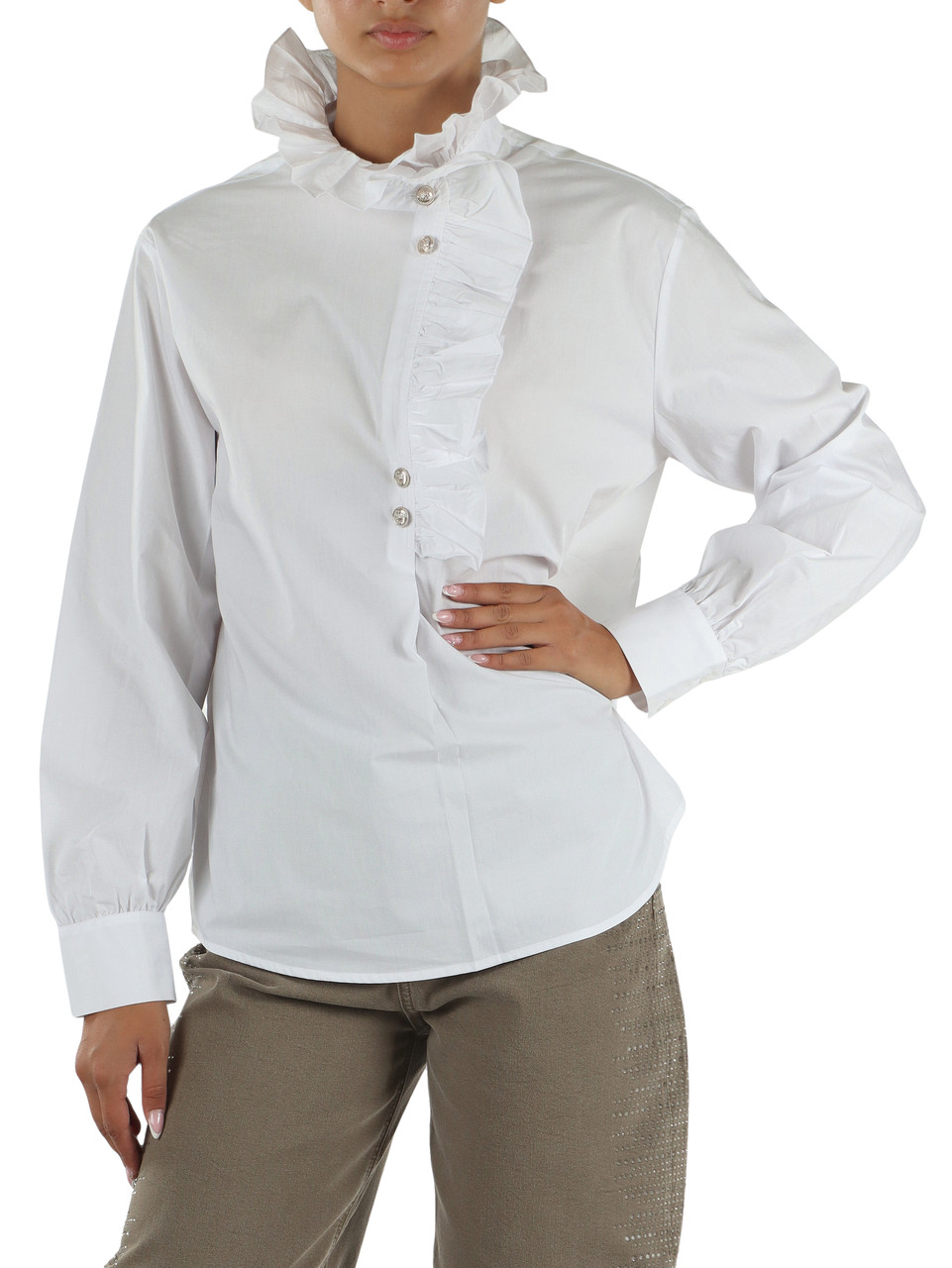 BIANCO | Blusa in cotone con rouches