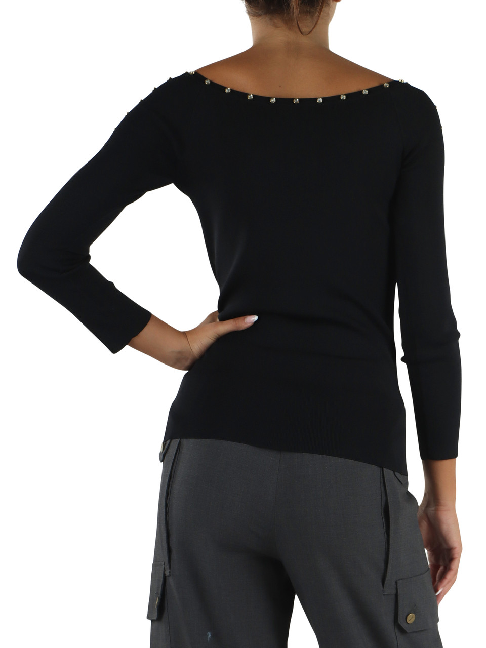 NERO | Maglia in misto viscosa con strass