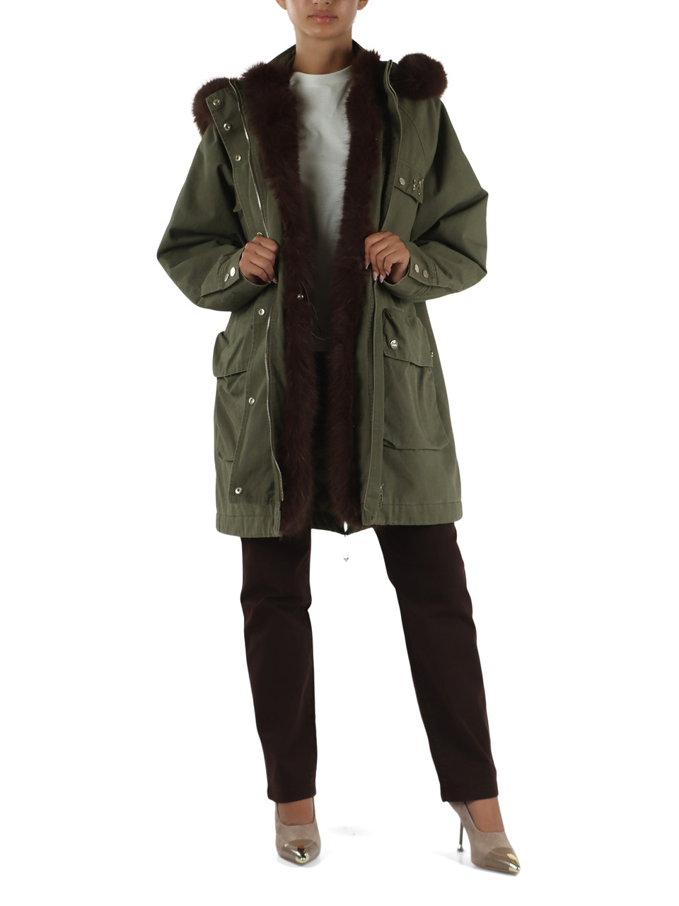 VERDE | Parka in cotone con ecopelliccia rimovibile
