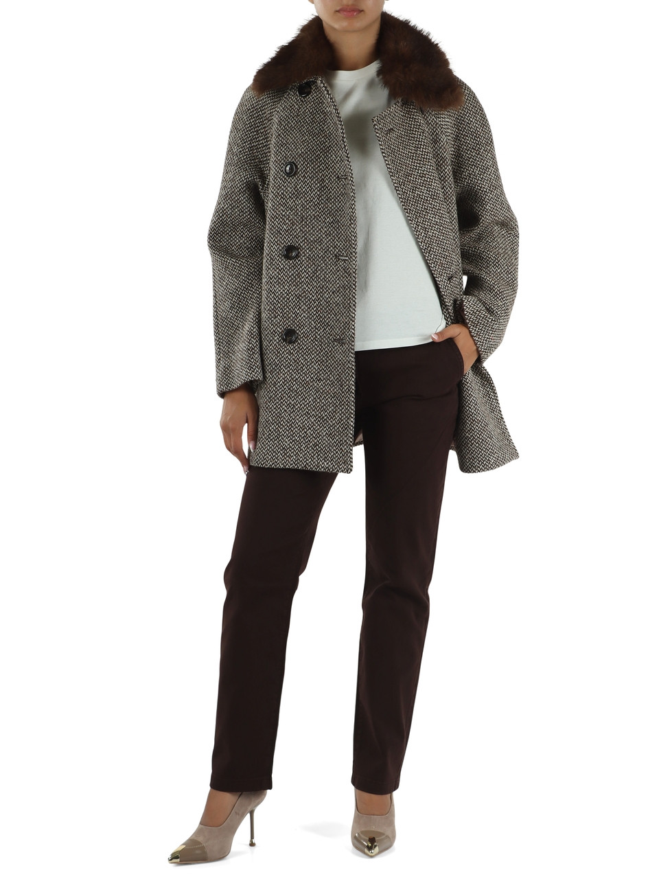 MARRONE | Cappotto doppiopetto in misto lana