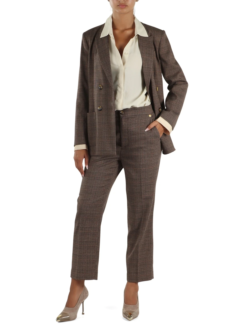 MARRONE | Pantalone cropped in misto viscosa