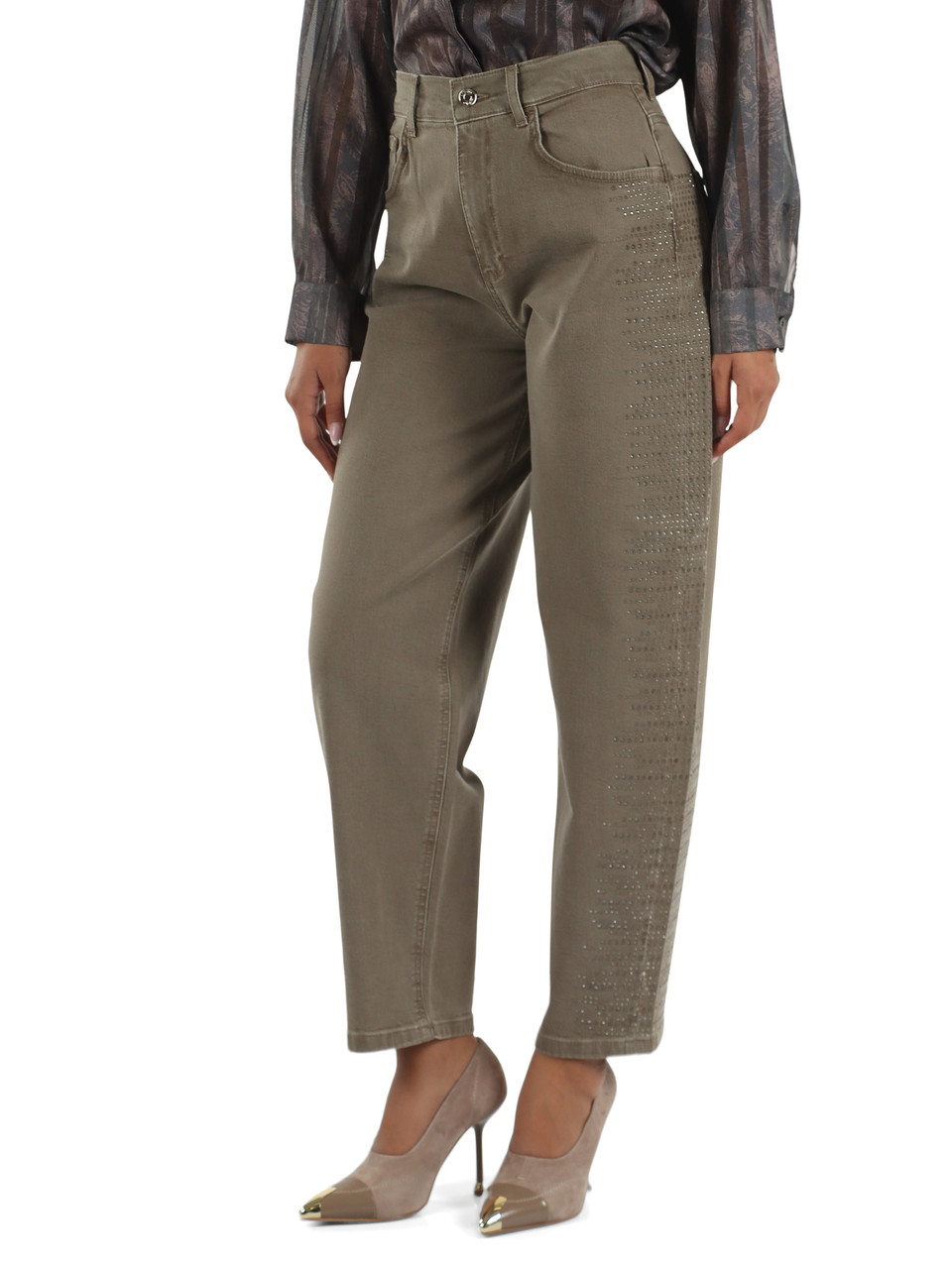 TORTORA | Pantaloni jeans cinque tasche balloon con strass