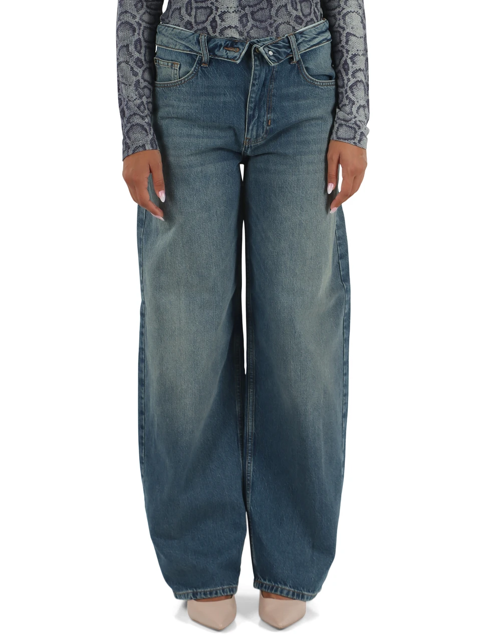BLU | LIU JO feat. ELODIE: Pantaloni jeans cinque tasche DEA con risvolto in vita