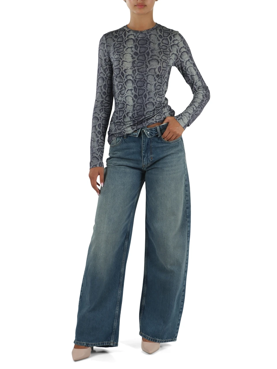 BLU | LIU JO feat. ELODIE: Pantaloni jeans cinque tasche DEA con risvolto in vita