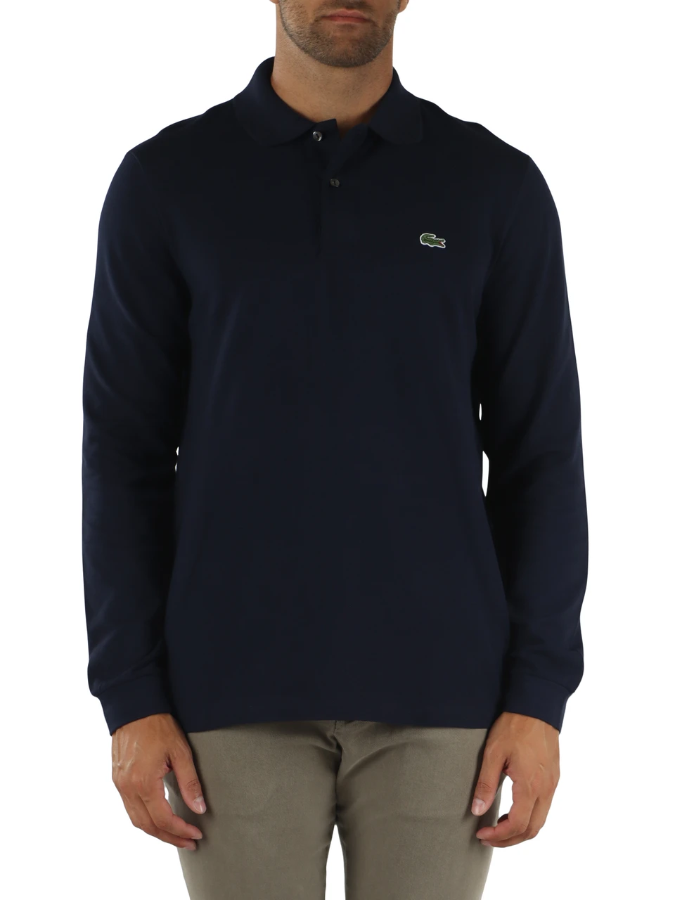 Dunkelblau | Langarm-Poloshirt Classic Fit aus Baumwoll-Piqué