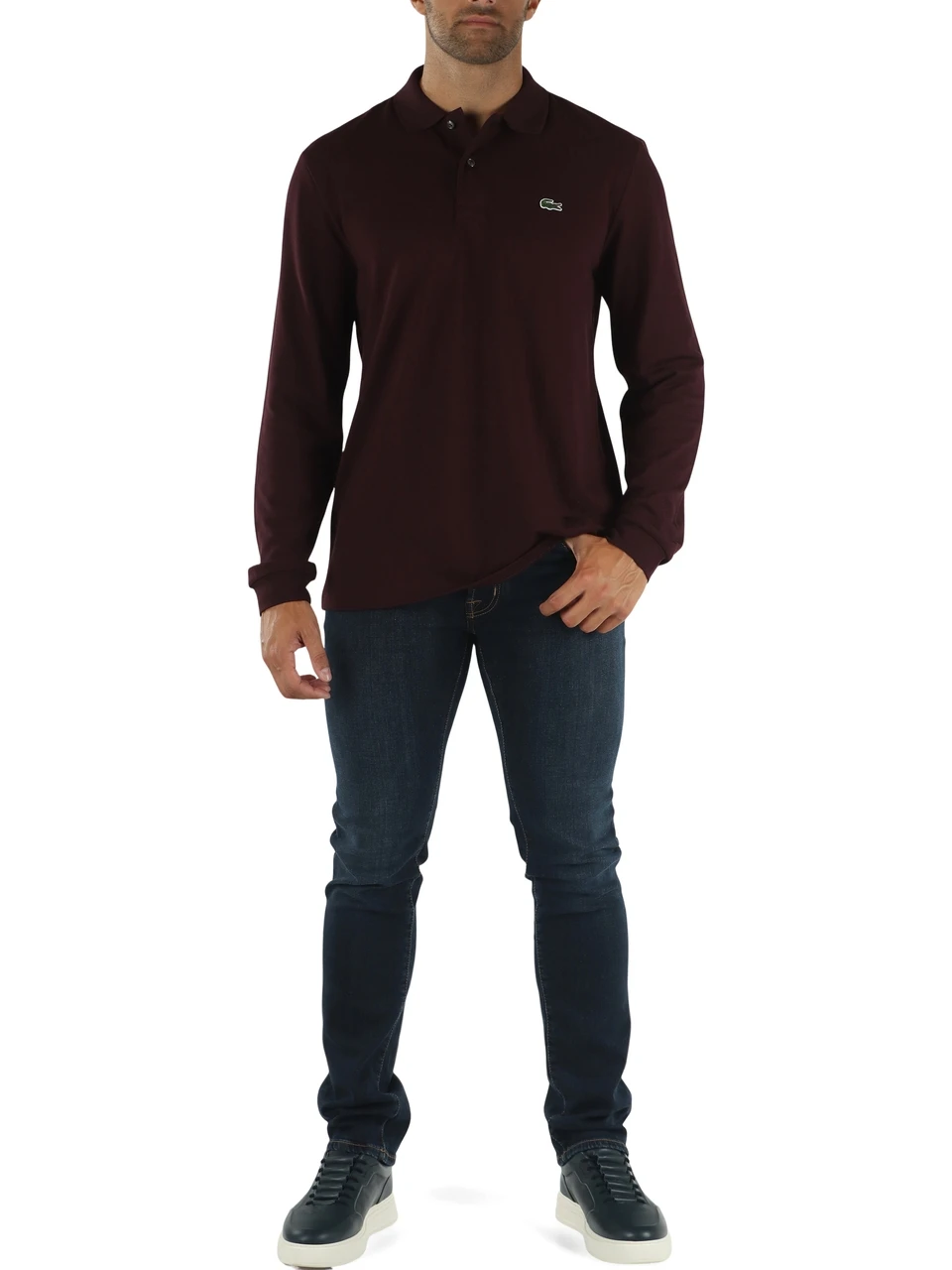 MERLOT | Langarm-Poloshirt Classic Fit aus Baumwoll-Piqué
