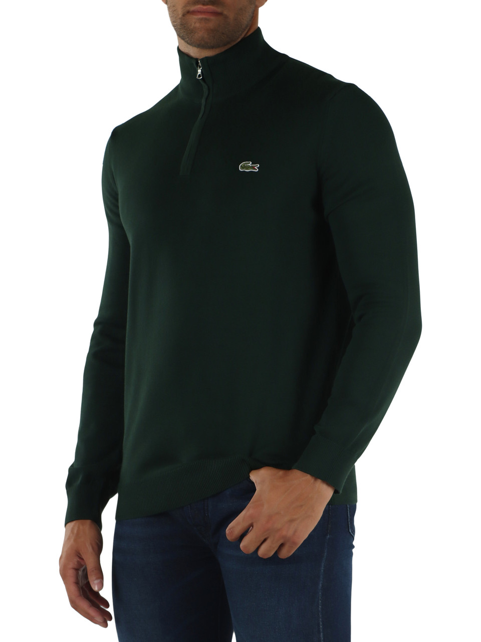 VERDE SCURO | Maglia collo a zip regular fit in cotone