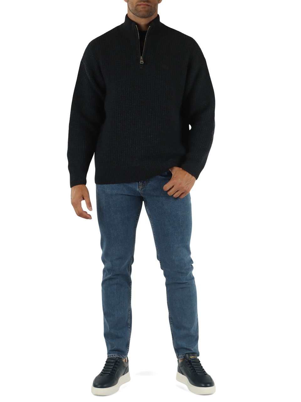 GRIGIO SCURO | Maglia collo a zip relaxed fit in misto lana