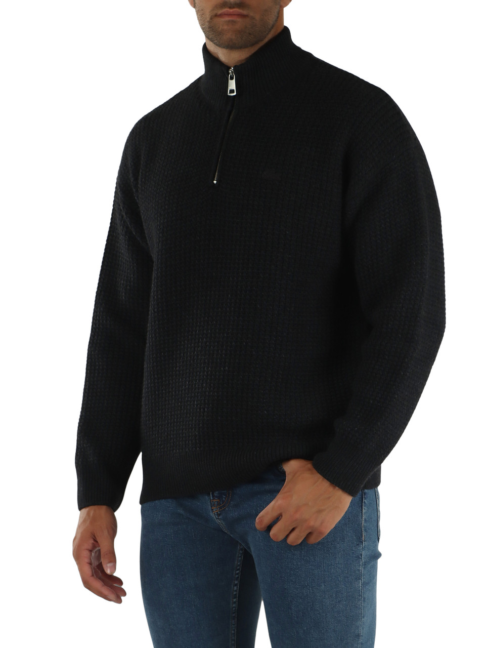 GRIGIO SCURO | Maglia collo a zip relaxed fit in misto lana