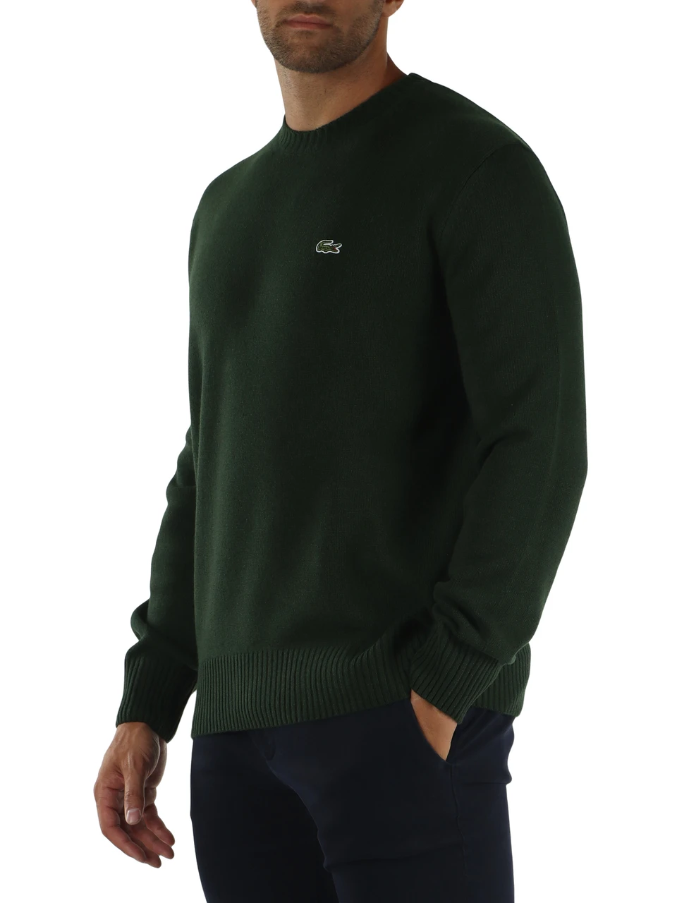 VERDE SCURO | Maglia girocollo in lana Classic Fit