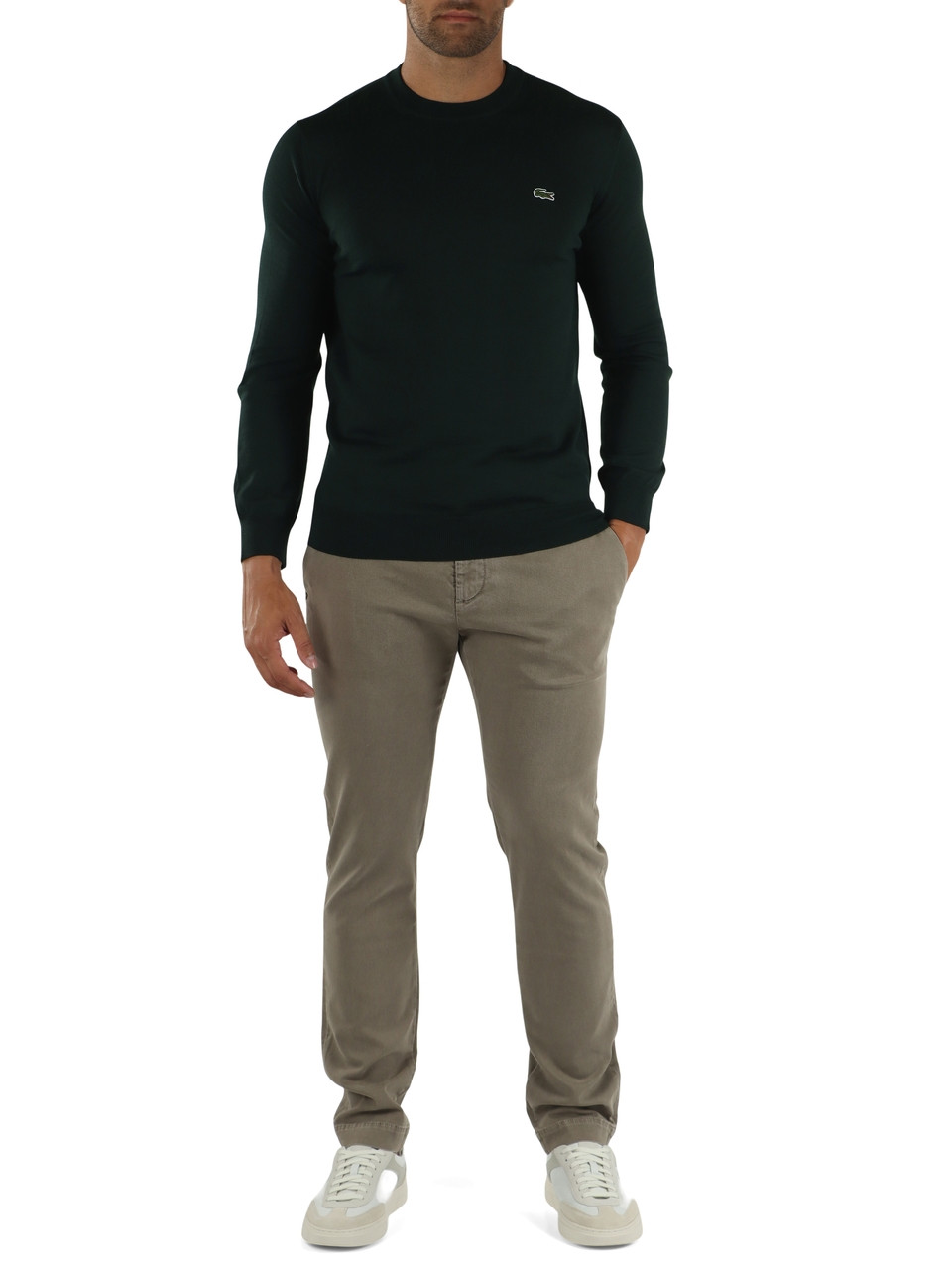 VERDE SCURO | Maglia girocollo in misto lana Regular Fit
