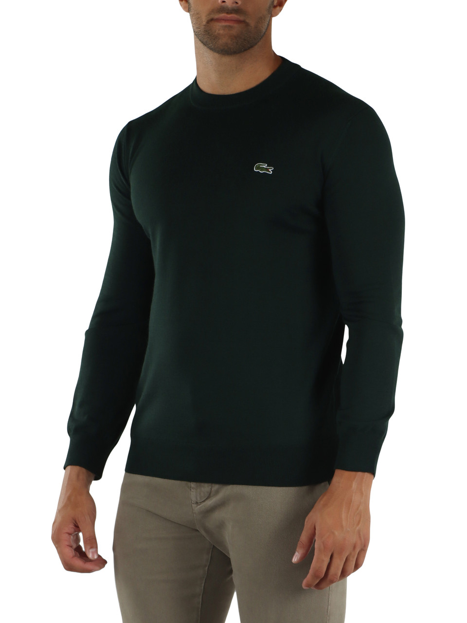VERDE SCURO | Maglia girocollo in misto lana Regular Fit