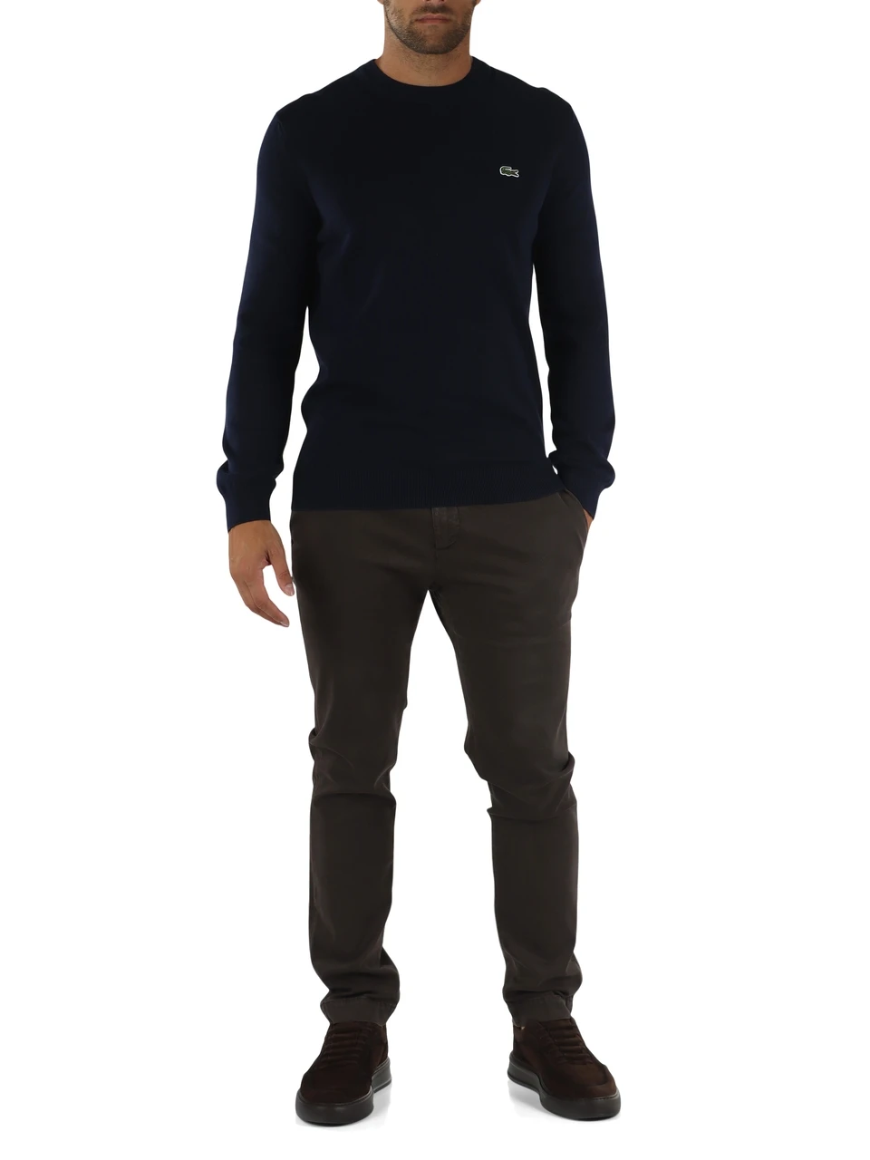 Dunkelblau | Rundhals-Pullover aus Baumwolle im Regular Fit